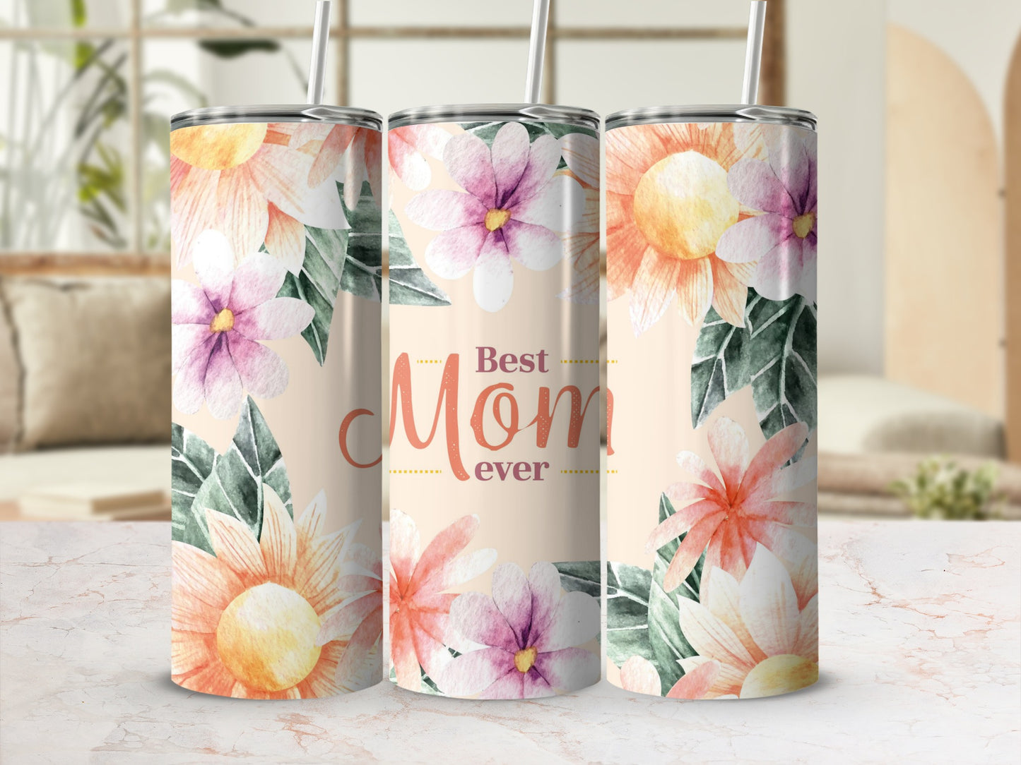 Best Mom Ever Floral Design Insulated Tumbler Cup