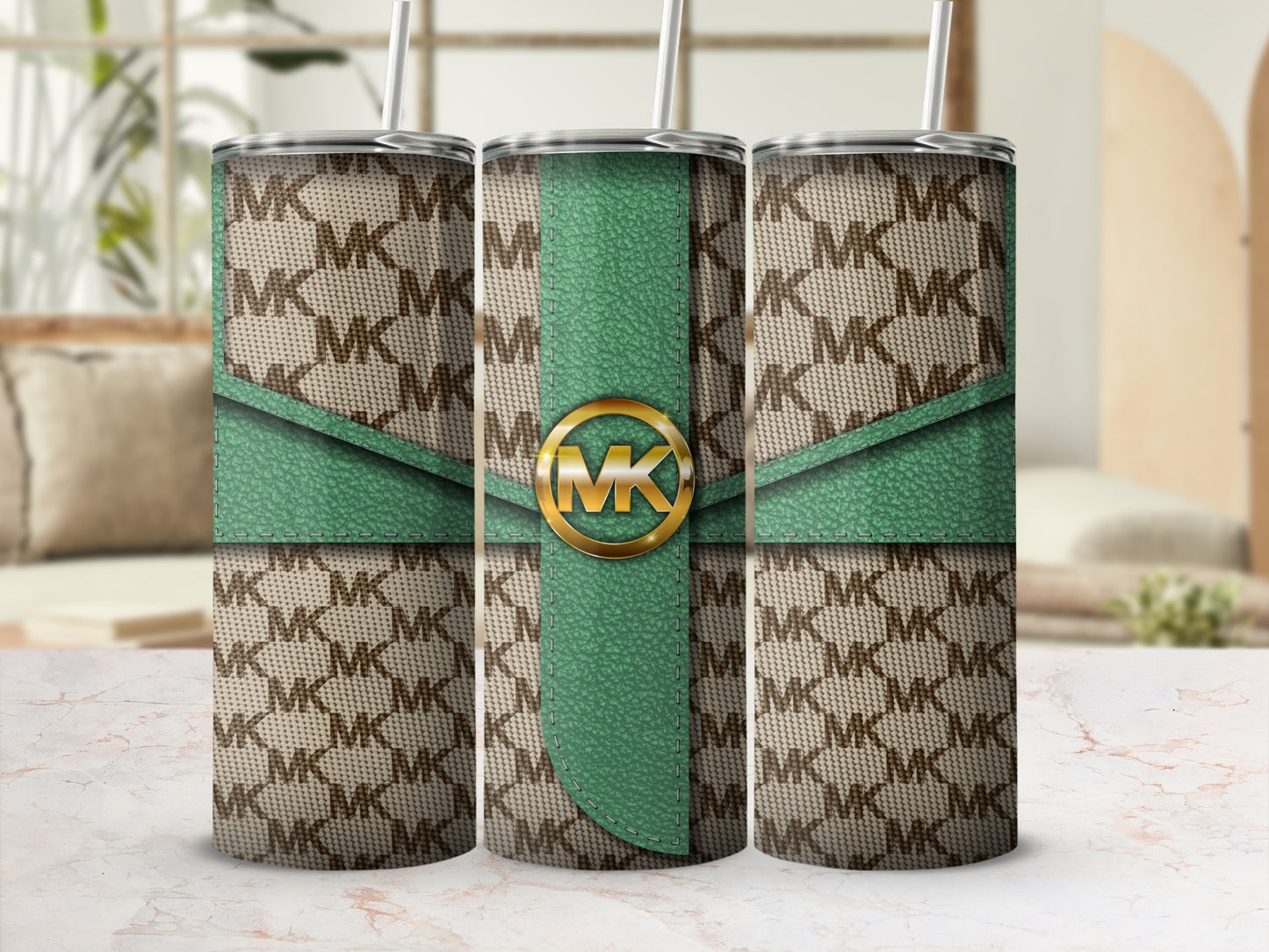 Stylish MK Monogram Design Green Accent Tumbler