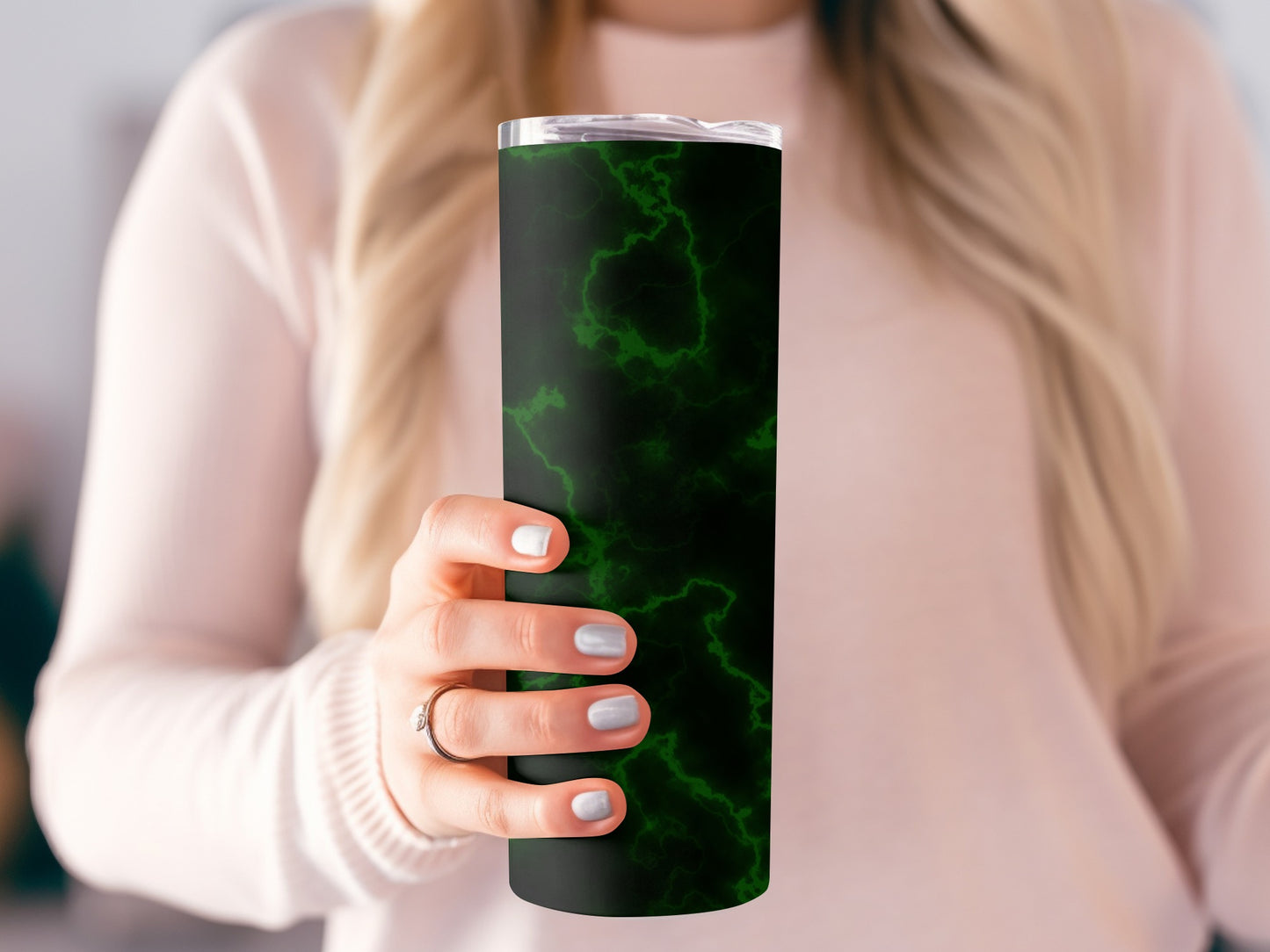 Green Electric Lightning Design on Dark Tumblers