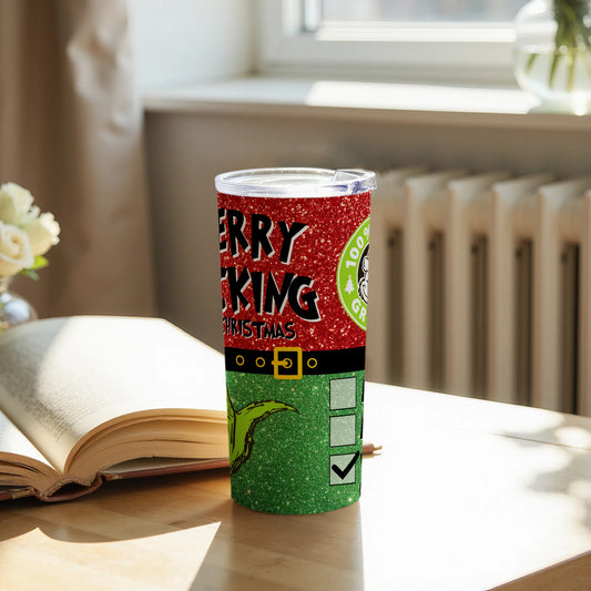 Merry Flocking Christmas 20oz Tumbler with Grinch Design