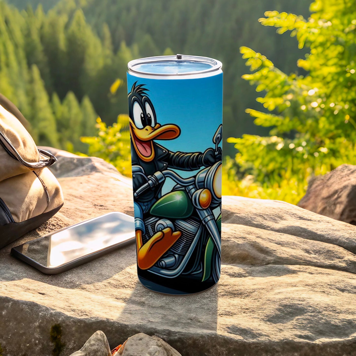 Cartoon Duck Riding Motorcycle Outdoor Tumbler Cup