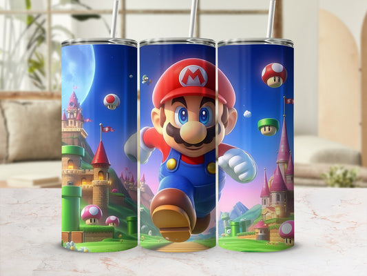 Colorful Mario Castle Design Tumbler Cup with Straw