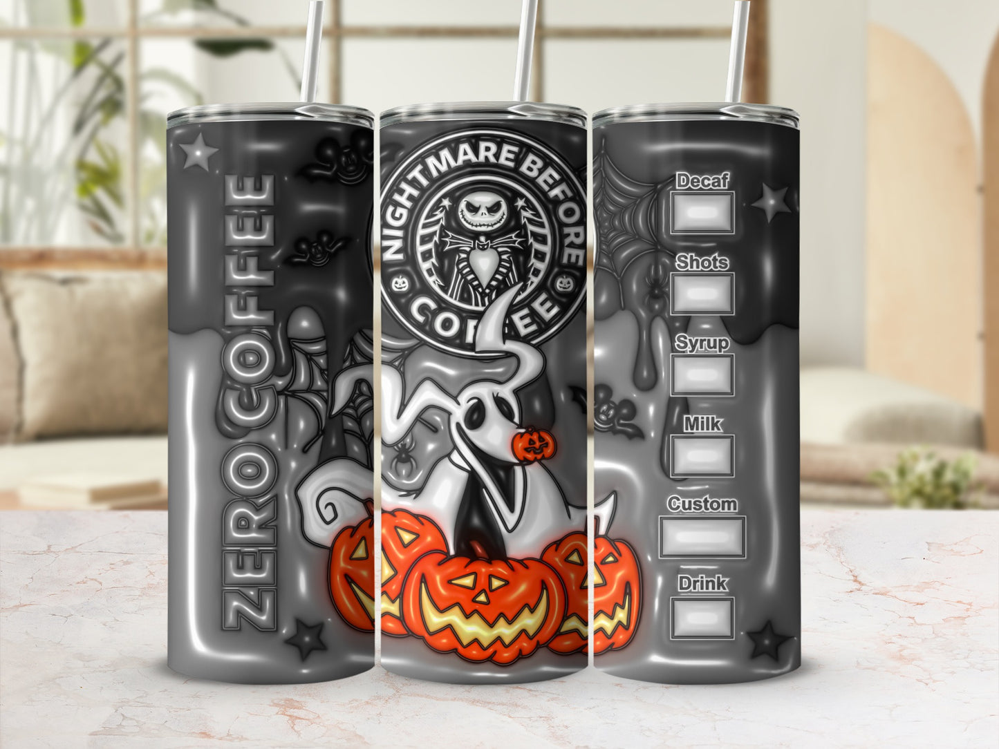 Nightmare Before Coffee Halloween-themed tumbler
