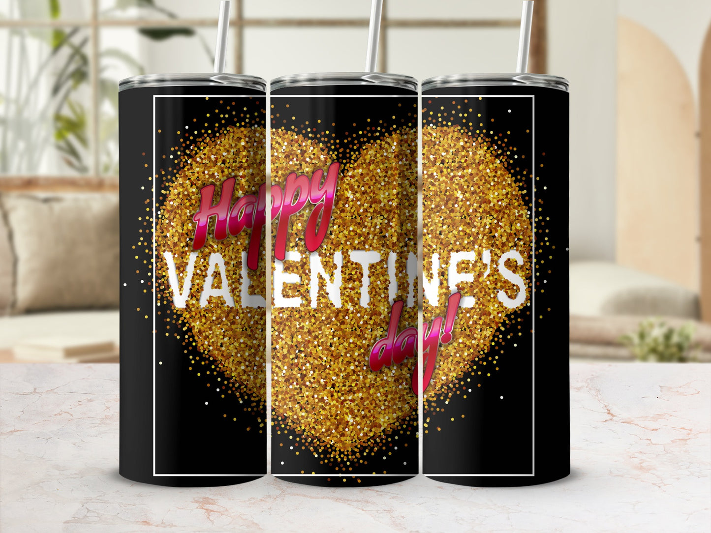 Happy Valentine's Day Gold Glitter Heart Mug