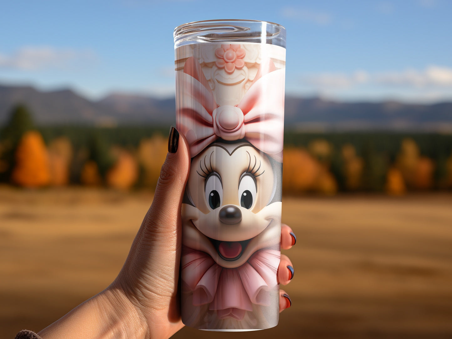 Cute Minnie Mouse Travel Tumbler With Bow Design