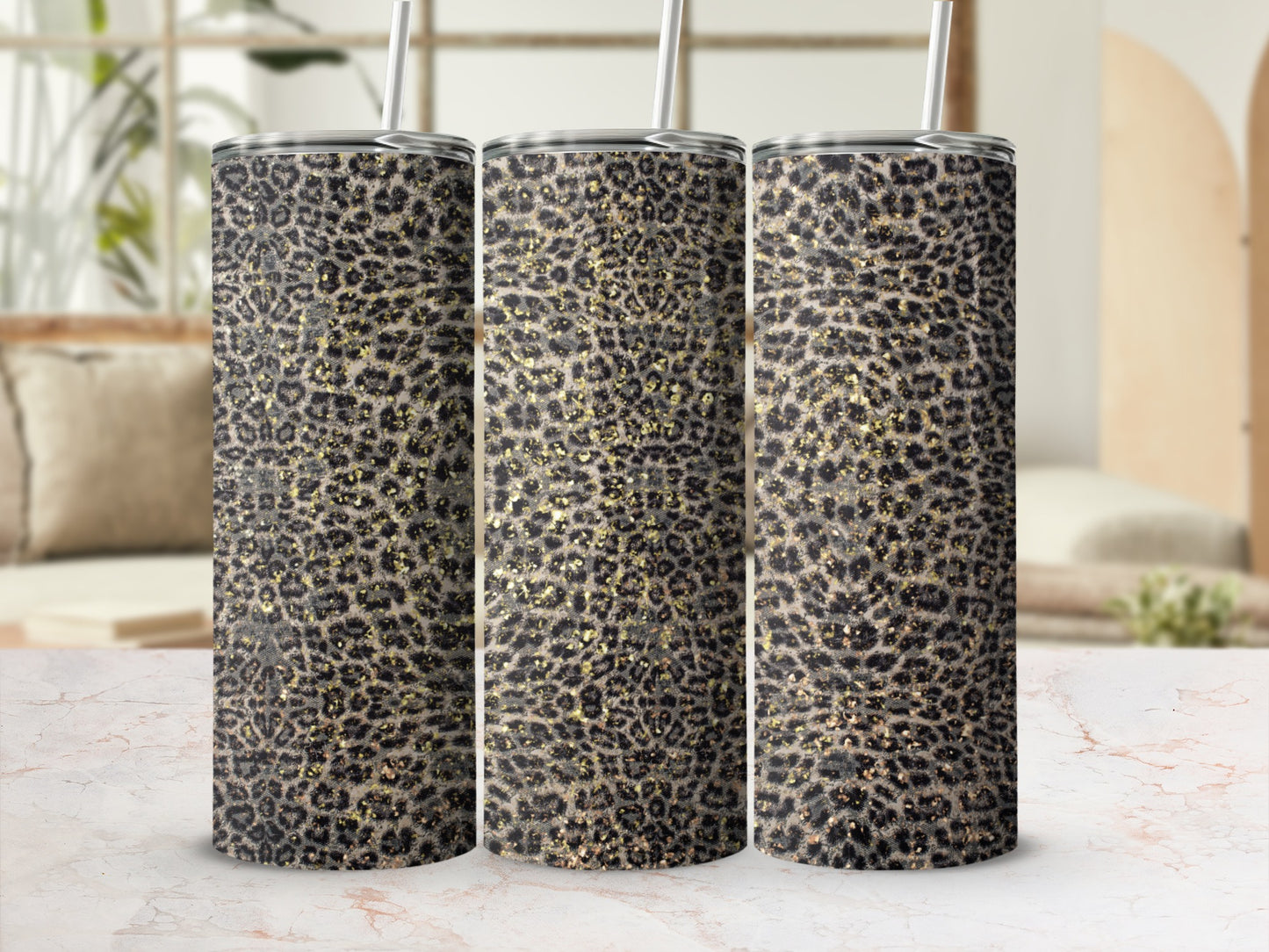 Luxurious Glitter Leopard Print Tumbler Cup Product