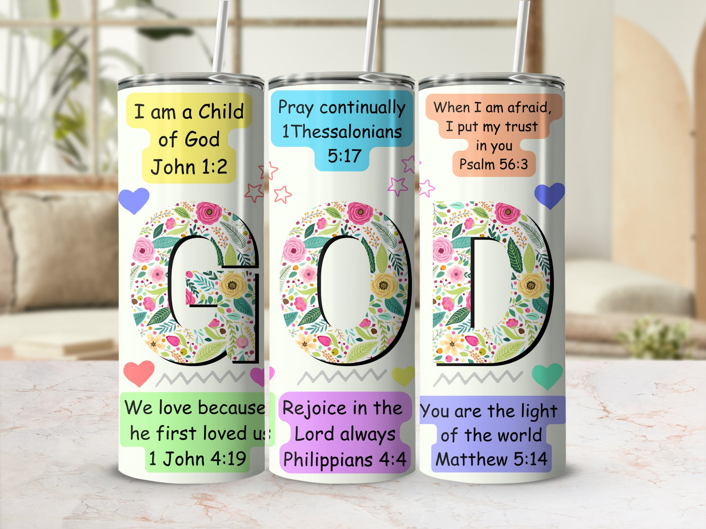 Inspirational Bible Verses on Decorative Tumblers