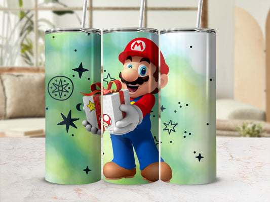 Colorful Character Holding Present Tumbler Cup Design