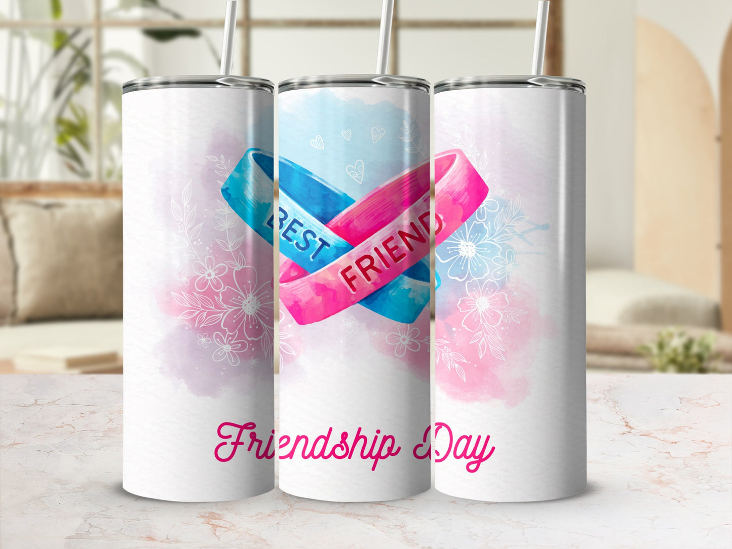 Friendship Day Best Friend Wristband Floral Tumbler