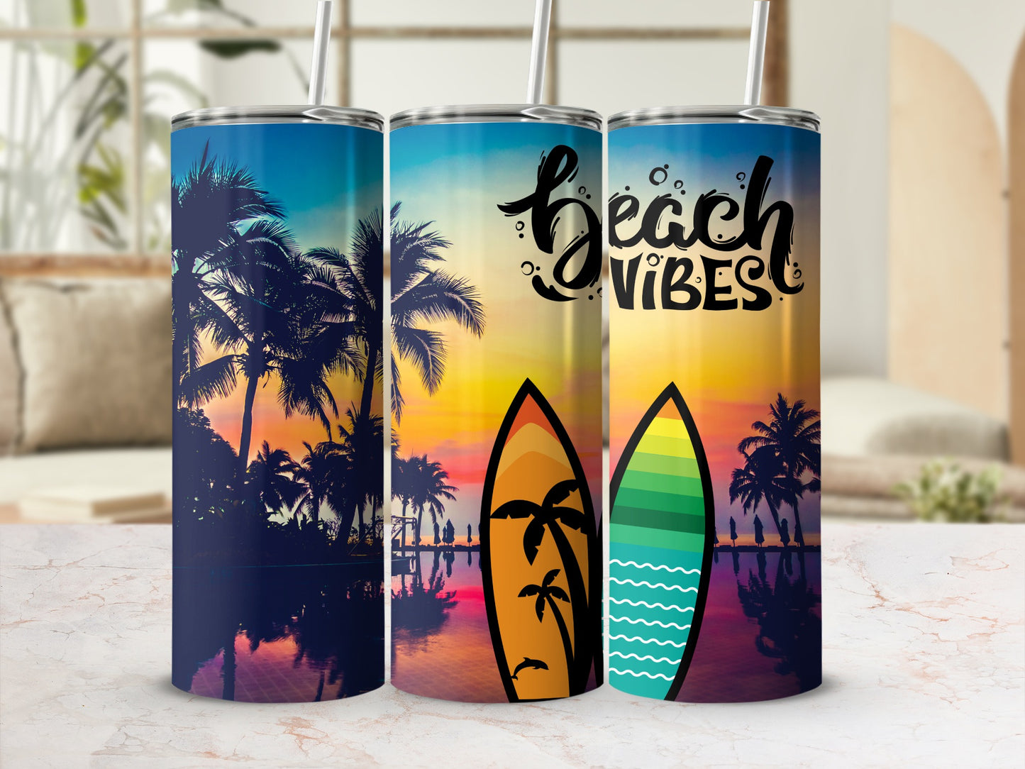 Beach Vibes Tropical Sunset Tumblers for Summer
