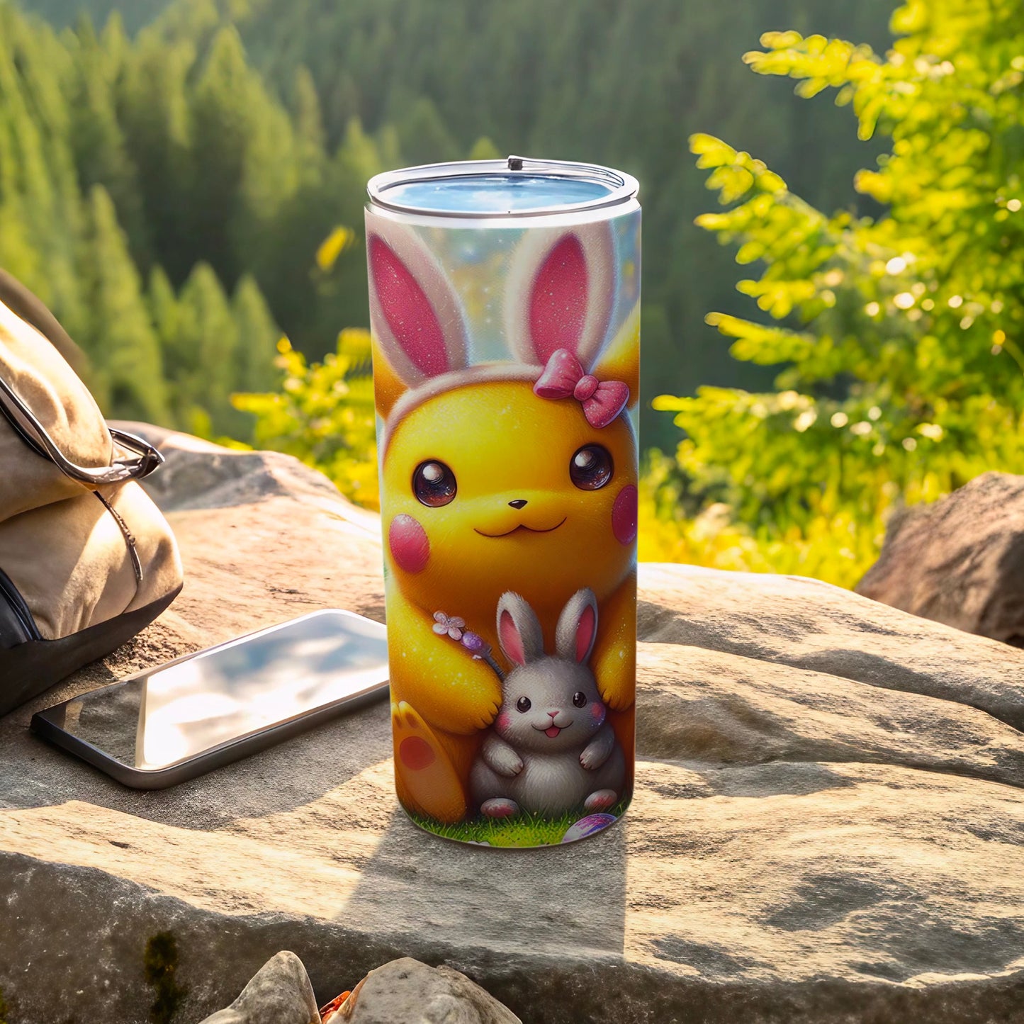 Yellow Character Bunny Ears Pink Bow Grey Bunny Tumbler