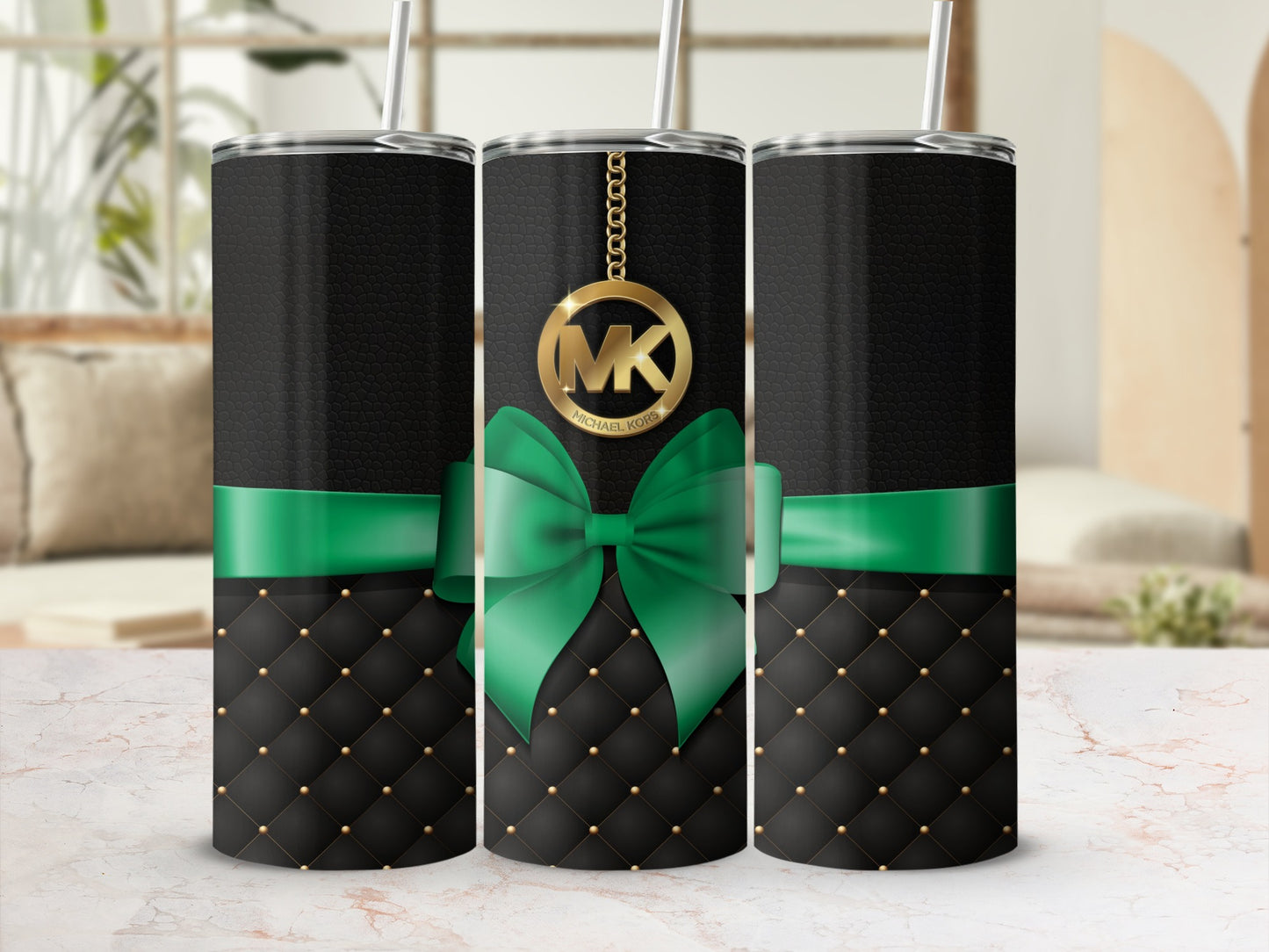 Elegant Black and Green Tumbler With Gold Accents