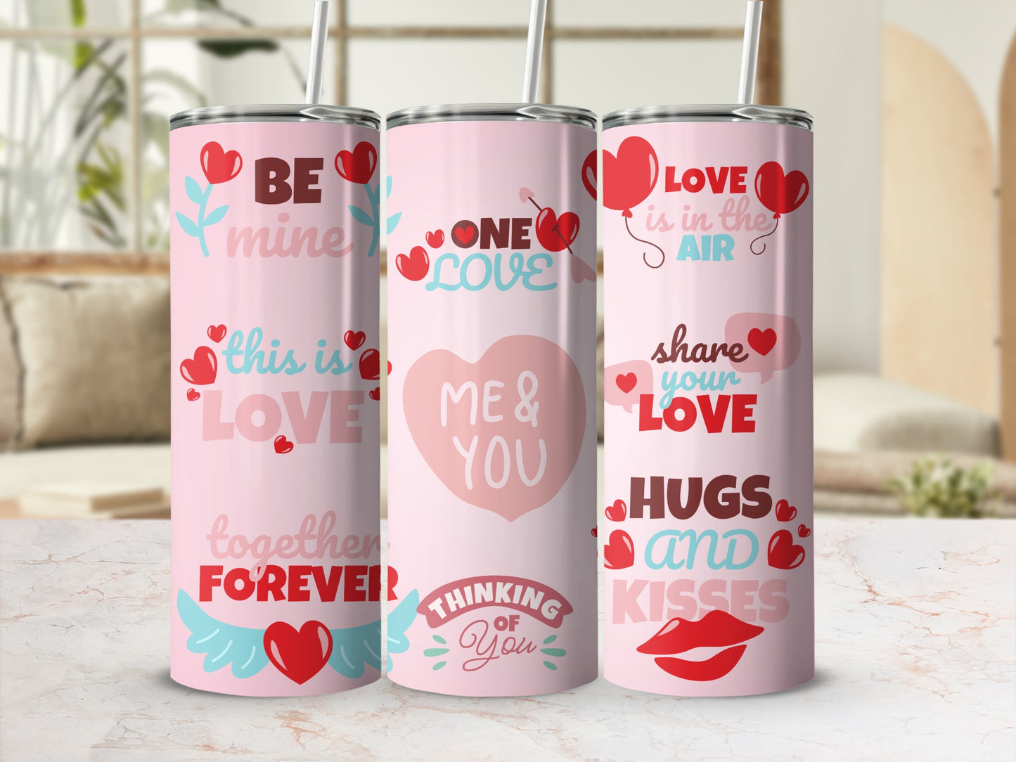 Romantic Pink Valentine's Day Themed Tumblers Set