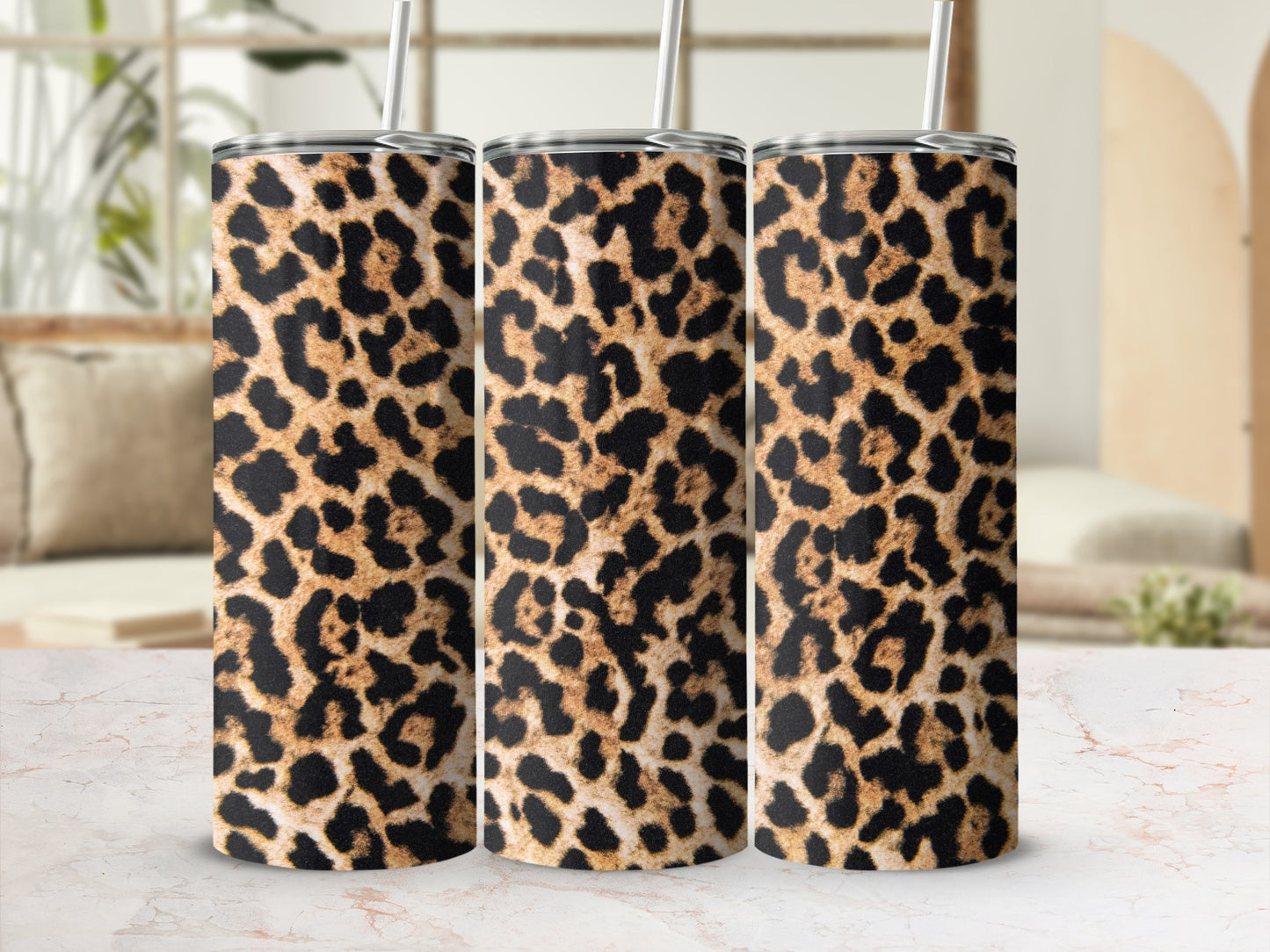Leopard Print Tumbler with Straw Trendy Drinkware