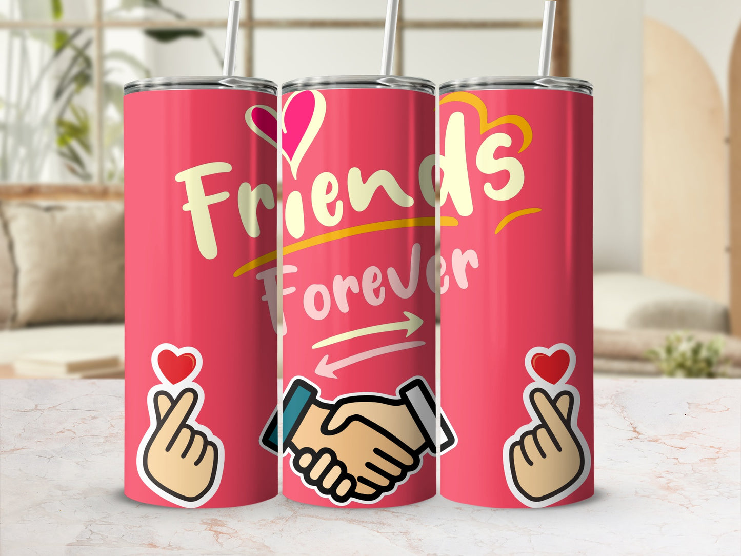 Friends Forever Colorful Themed Tumbler with Straw