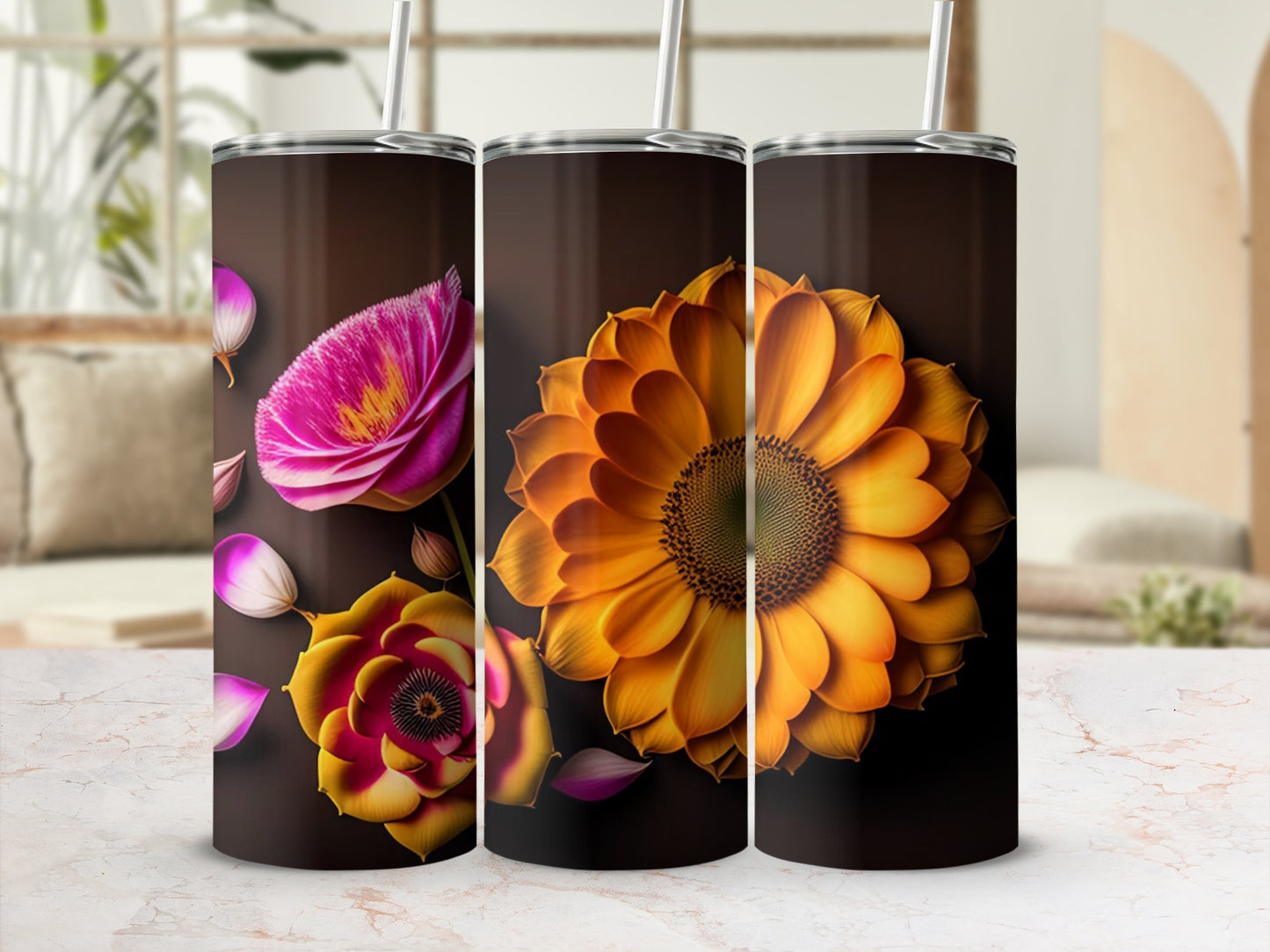 Bright and Colorful Floral Design Tumbler