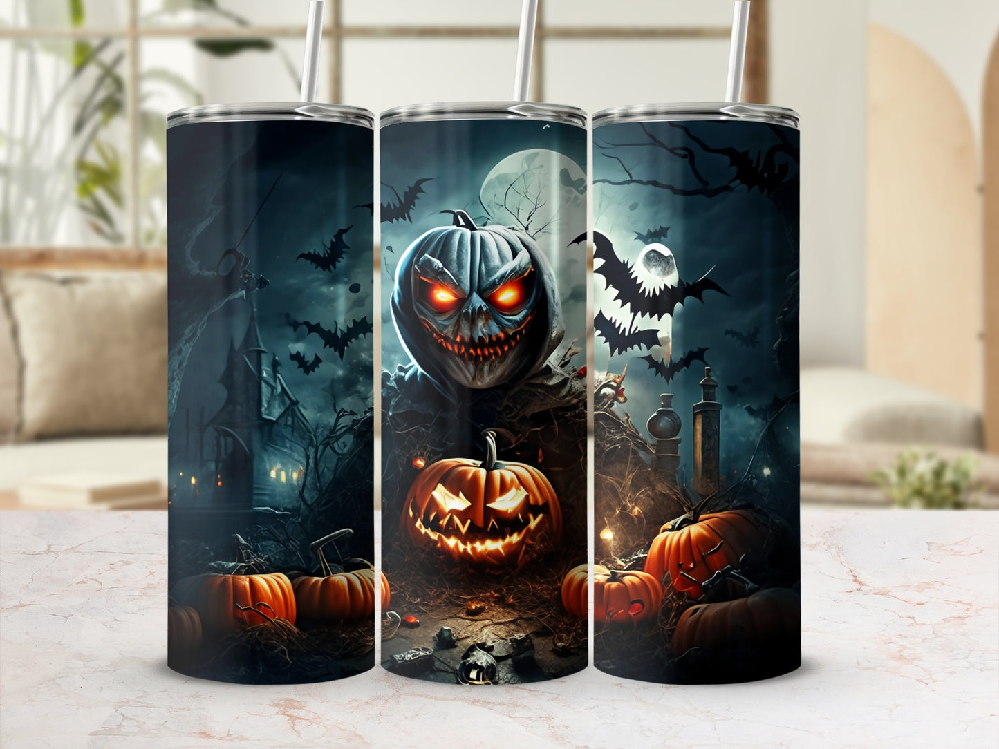 Spooky Halloween Scene with Pumpkins Tumbler