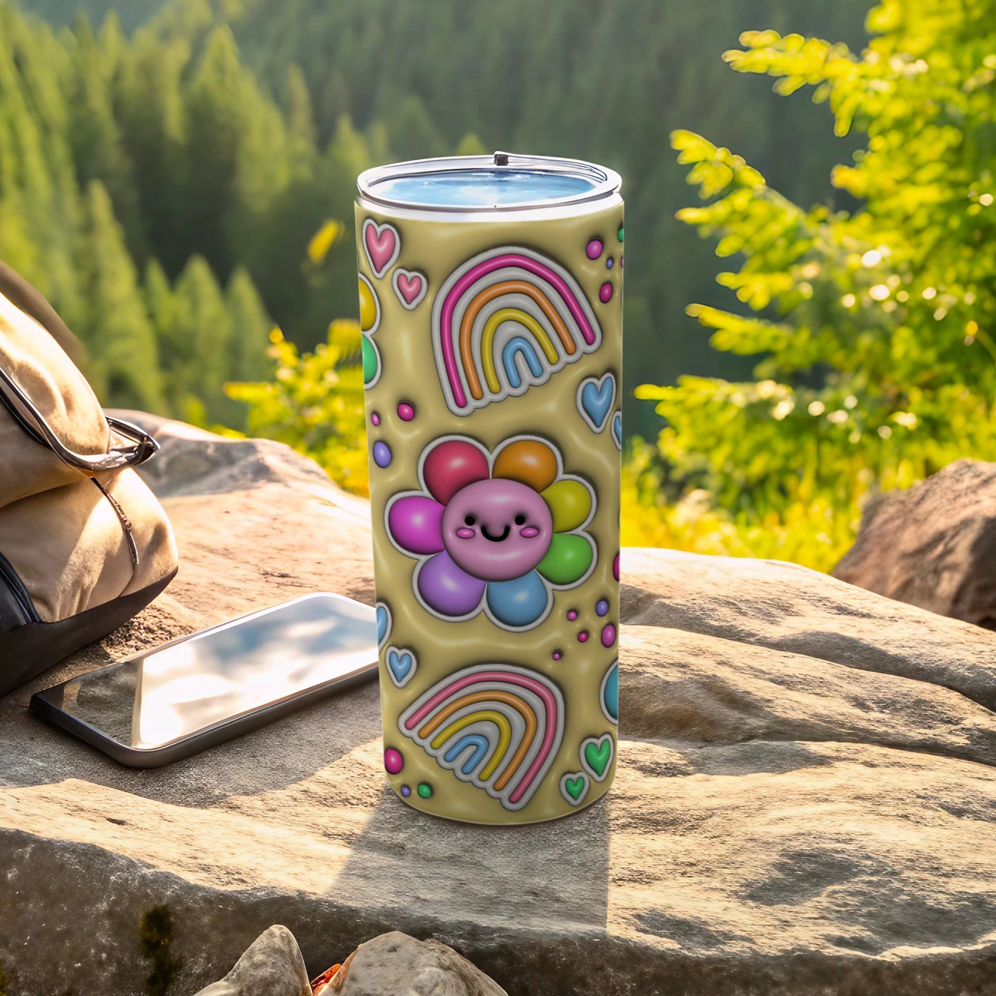 Happy Flower Rainbow Hearts Colorful Tumbler product type