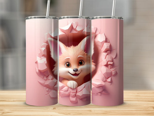 Cute Fox Cracked Wall Design Skinny Tumbler Cup