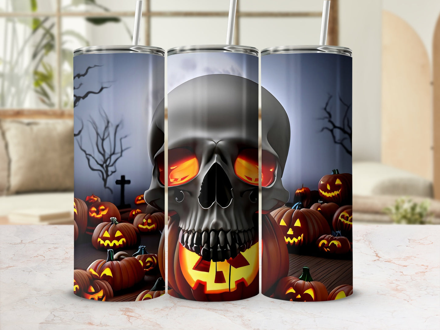 Halloween Skull and Pumpkin Tumbler for Festivities