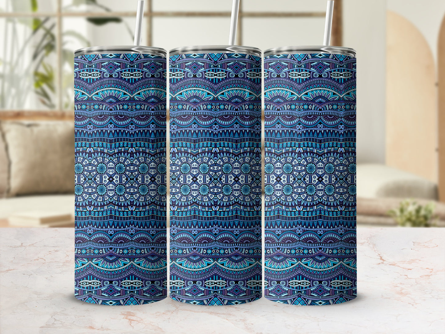 Blue and Purple Intricate Pattern Insulated Tumbler
