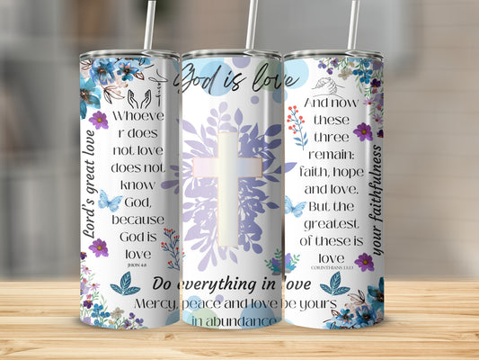 Inspirational Floral Scripture Tumbler Faith Hope Love