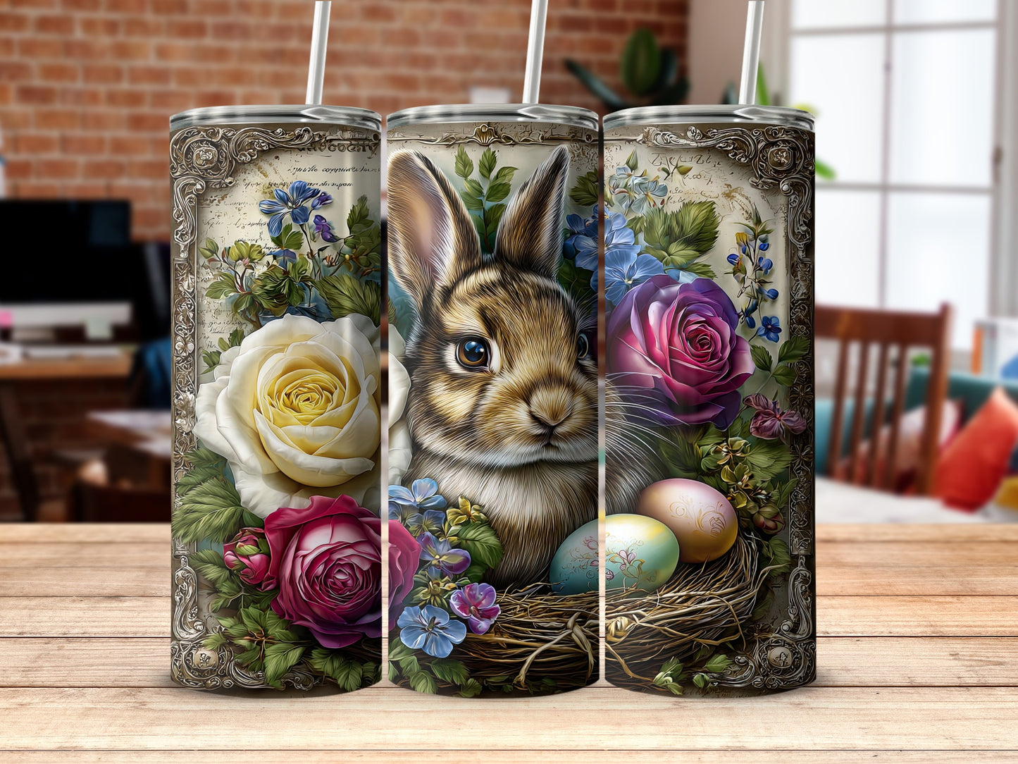 Adorable Bunny and Colorful Egg Floral Tumbler