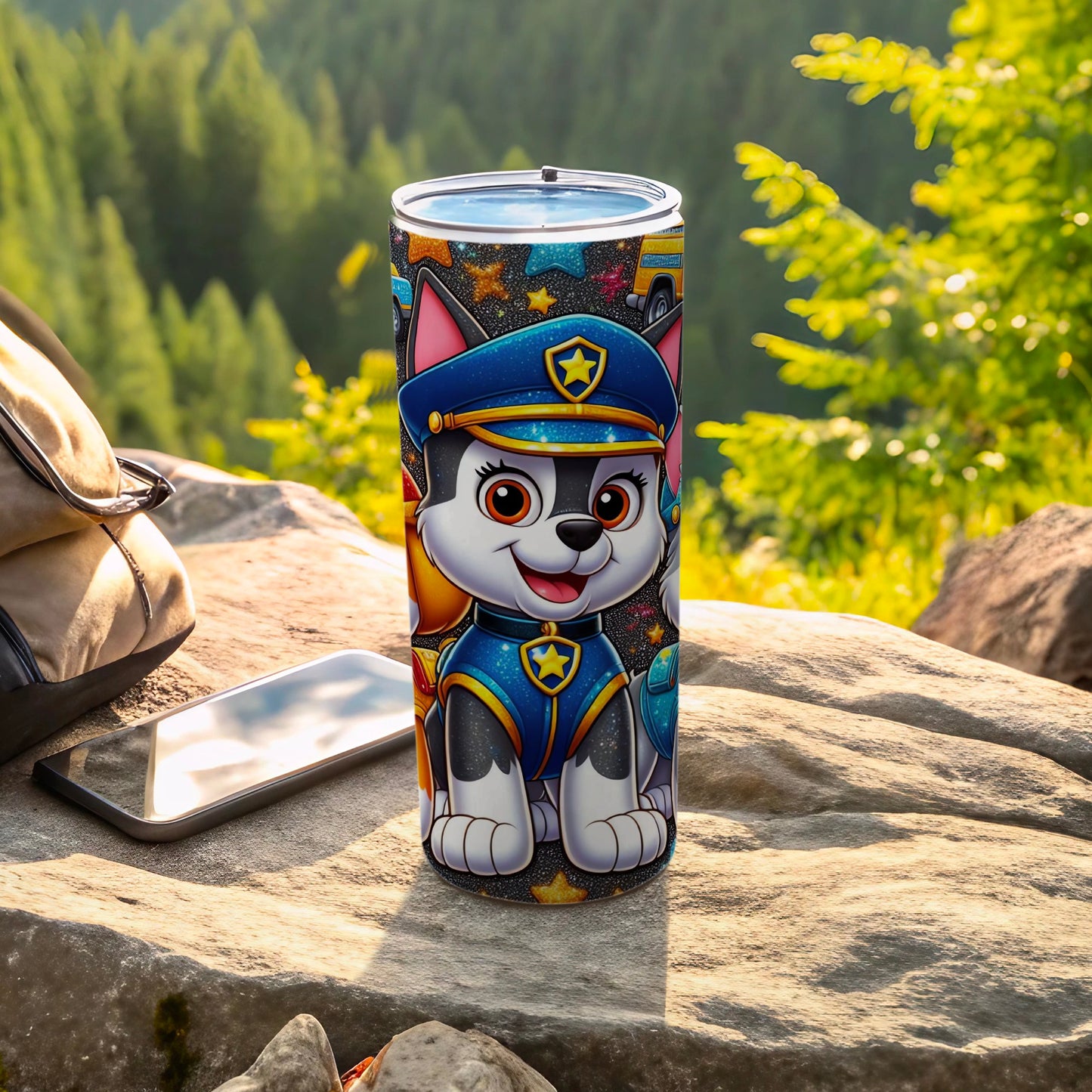 Adorable Cartoon Police Dog Themed Insulated Tumbler