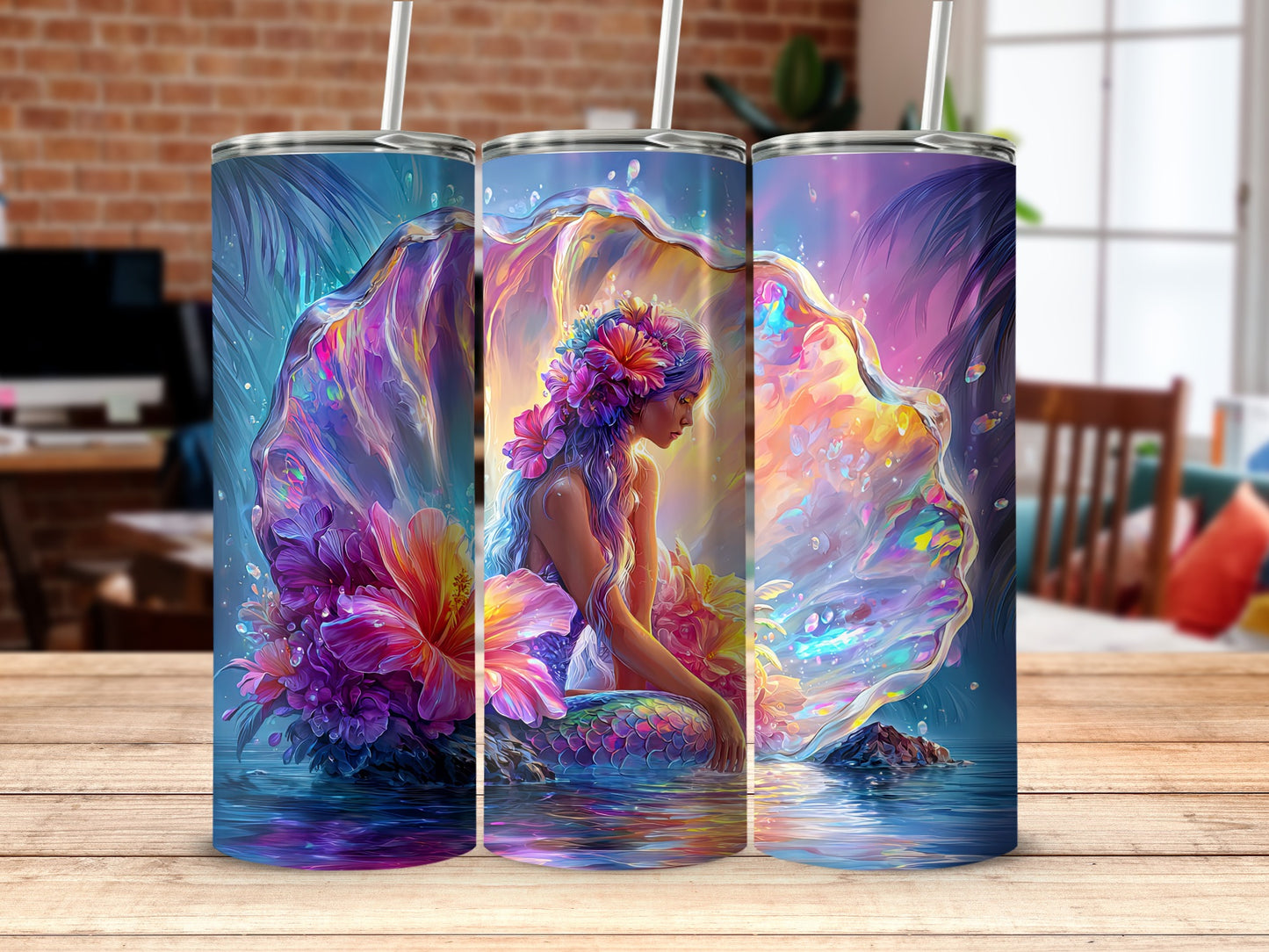 Beautifully Illustrated Mermaid Design Tumbler Cups