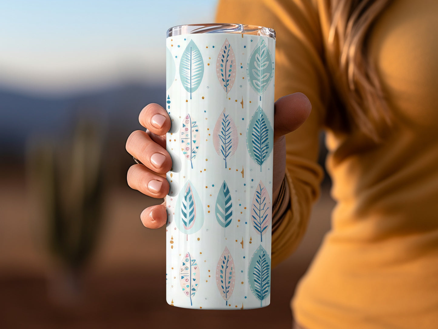 Leaf Patterned Thermal Tumbler for Hot and Cold Drinks
