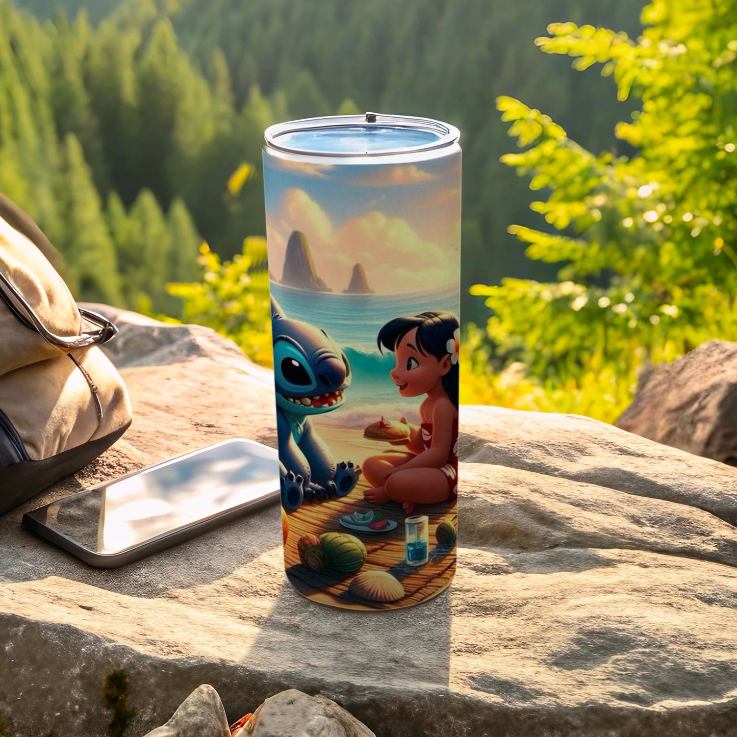 Stitch and Lilo Beach Scene Travel Mug with Lid