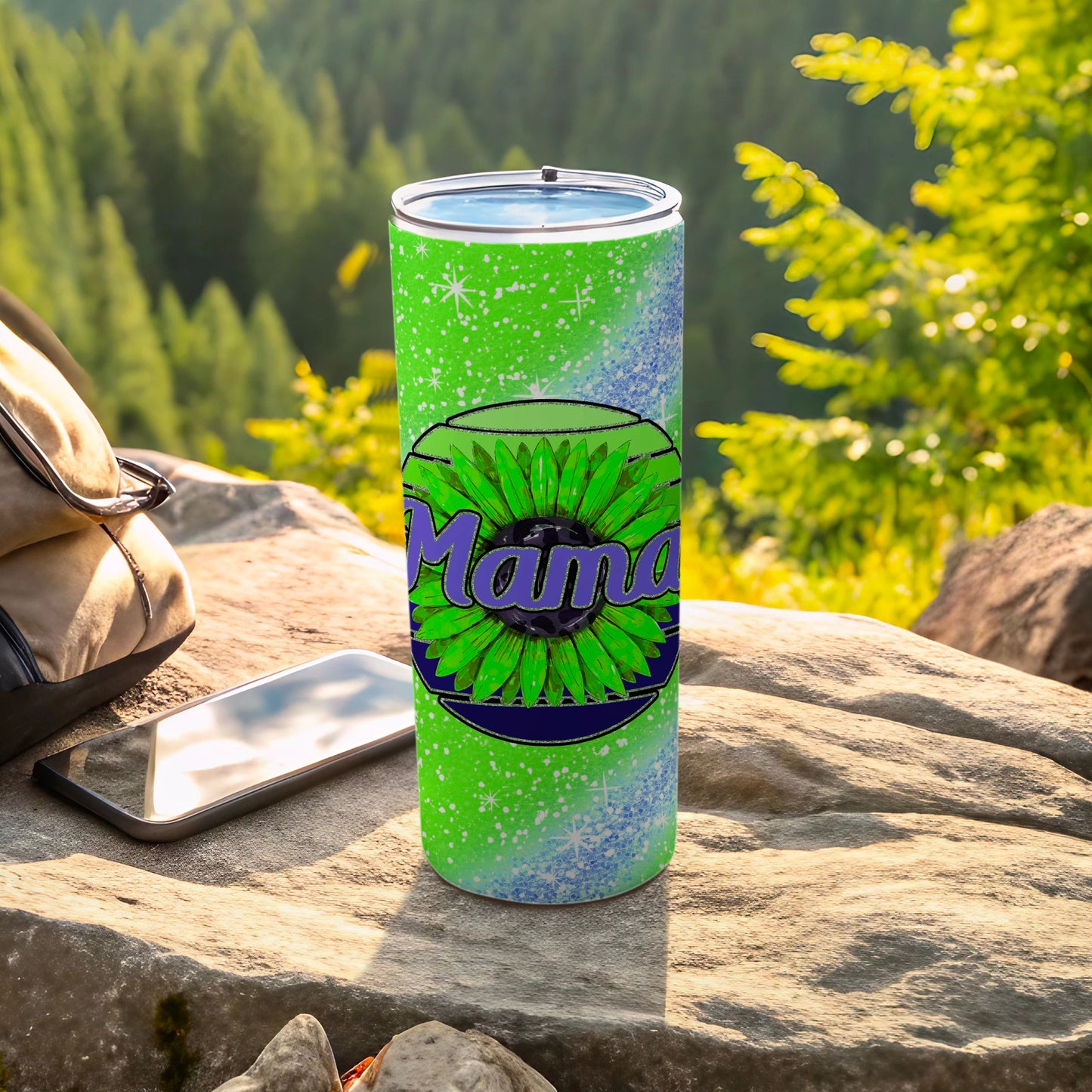 Bright Green 'Mama' Floral Graphic Tumbler Cup