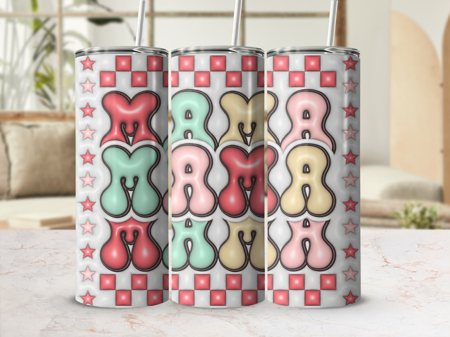 Colorful Mama Theme Checkered Star Tumbler