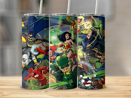 Colorful Superhero Tumbler With Classic Comic Characters