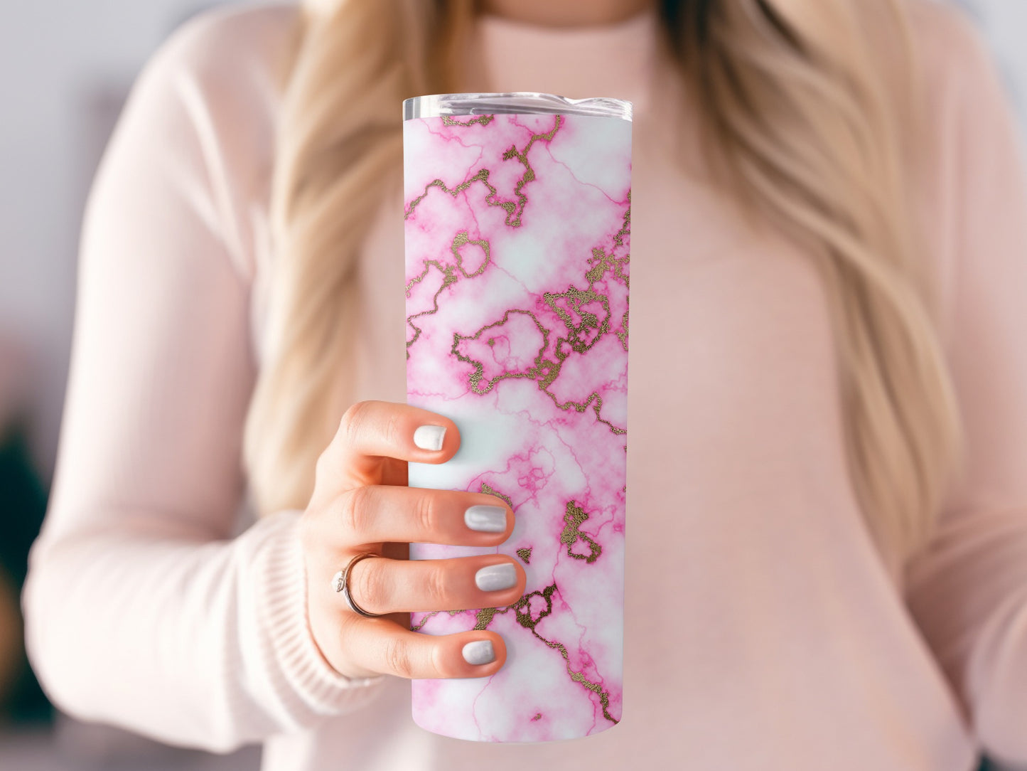 Rose Pink Marble Pattern with Gold Veins Elegant Tumblers