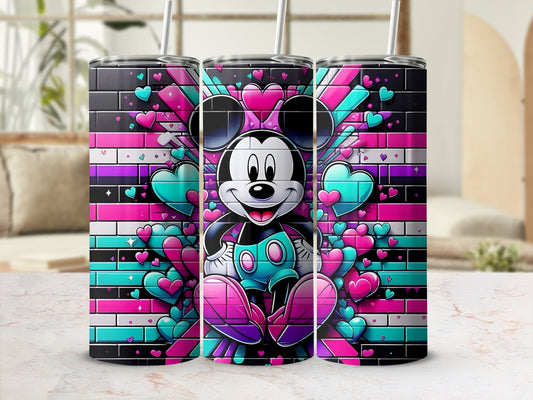 Colorful Cartoon Hearts Pattern Tumbler with Straw
