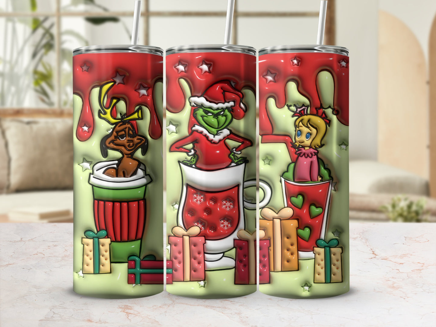 Christmas Cartoon Party Tumbler with Holiday Gifts