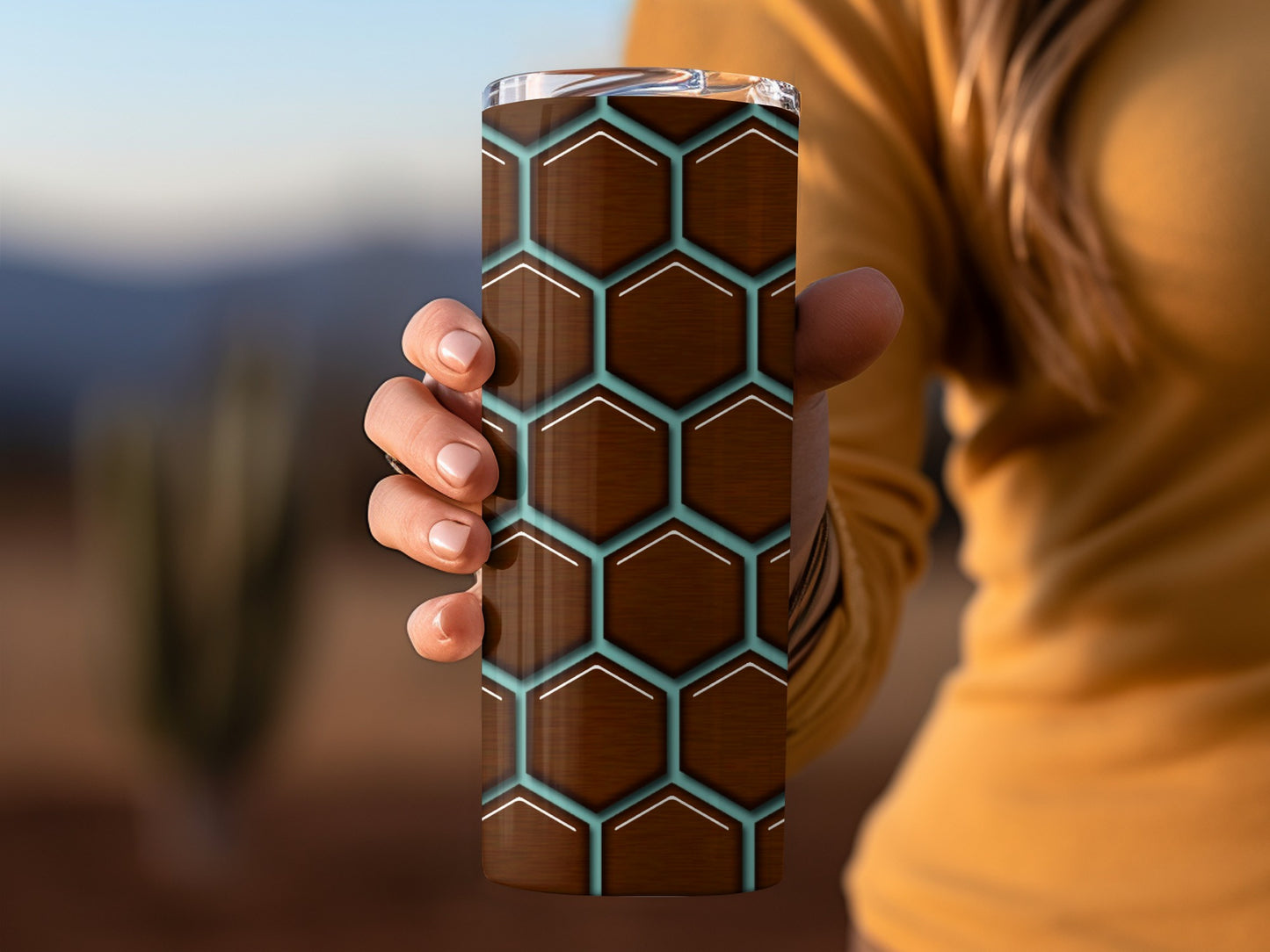 Hexagonal Wood On Aqua Pattern Illustration Tumblers