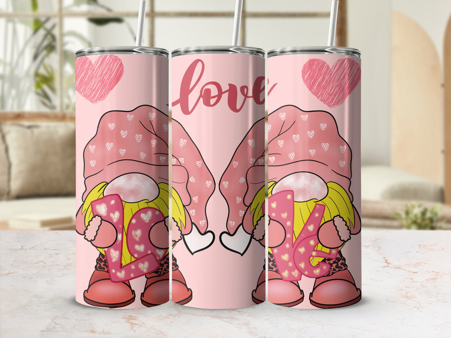 Love Gnome Tumbler with Cute Heart Decoration