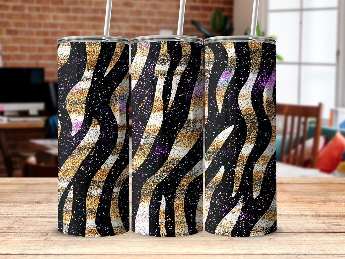 Glitter Zebra Stripe Design Stainless Steel Tumbler Product