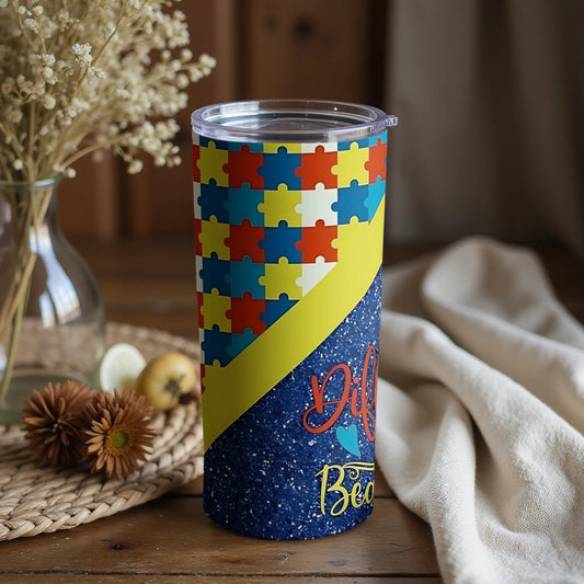 Puzzle Piece Design Tumbler with Unique Colorful Print