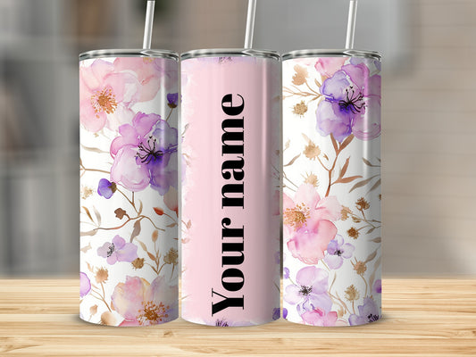 Personalized Floral Design Tumbler with Your Name