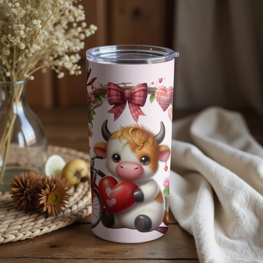 Cute Valentine's Day Cow Holding Heart Tumbler