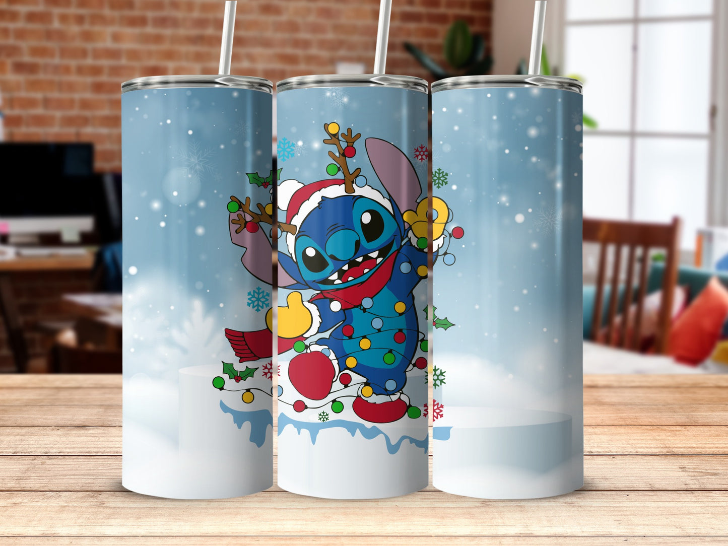 Festive Stitch Tumbler with Christmas Lights Design