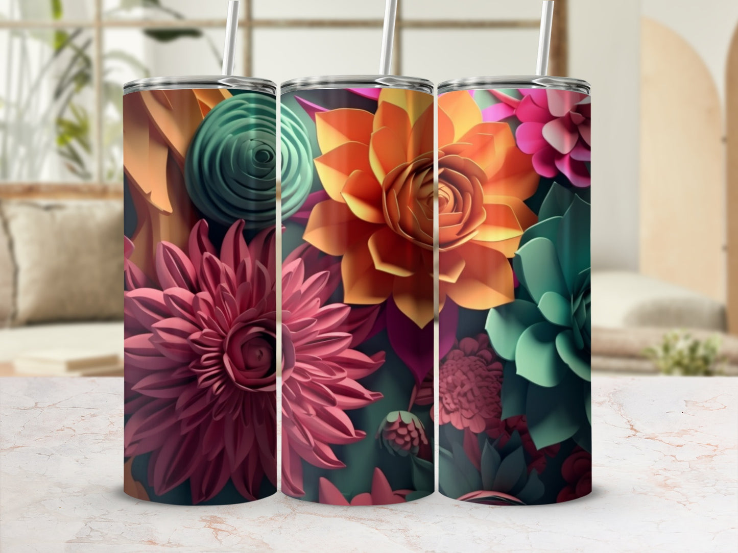 Vibrant Floral Design Tall Travel Tumbler Cup