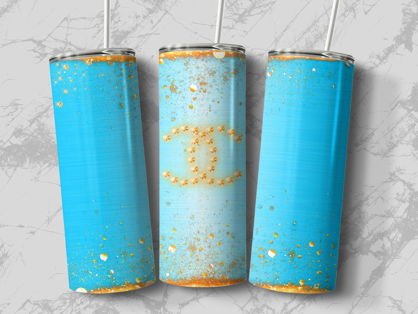Blue Gradient with Gold Sparkles Design Tumbler