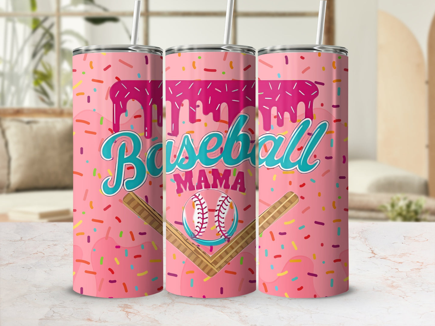 Pink Baseball Mama Graphic Design Tumbler Cup