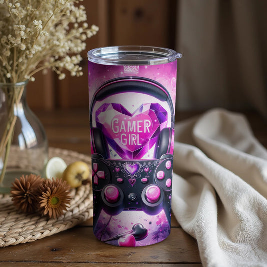Gamer Girl Heart Headphones Print Tumbler Product