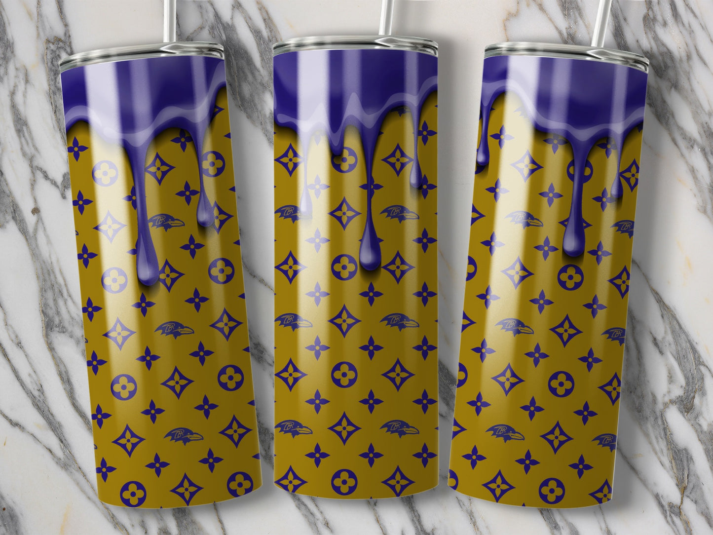 Baltimore Ravens Style with Purple Drip Design Tumblers