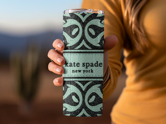 Kate Spade Inspired New York Black Aqua Floral Tumblers